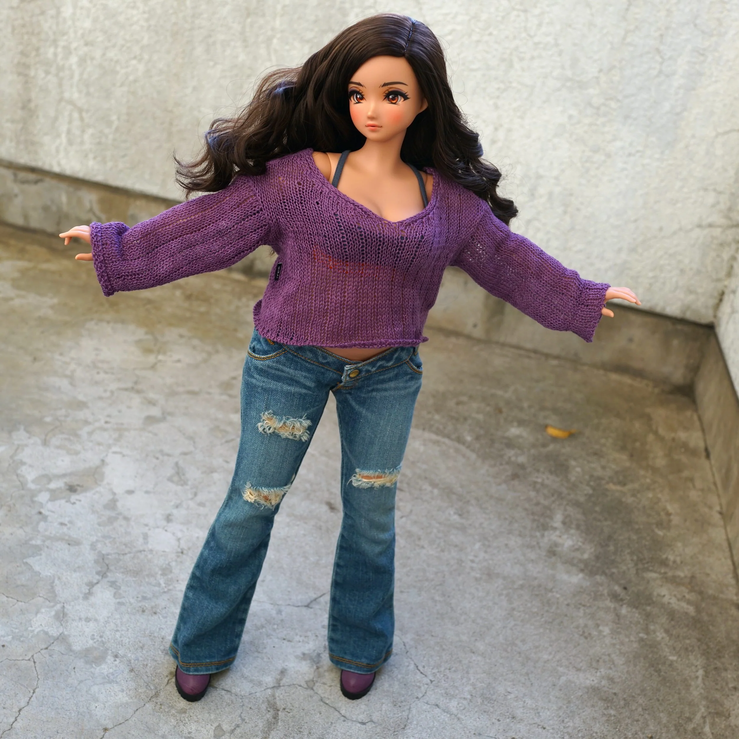 Frayed Knit Sweater (Purple) [Pear Body] - Image 12