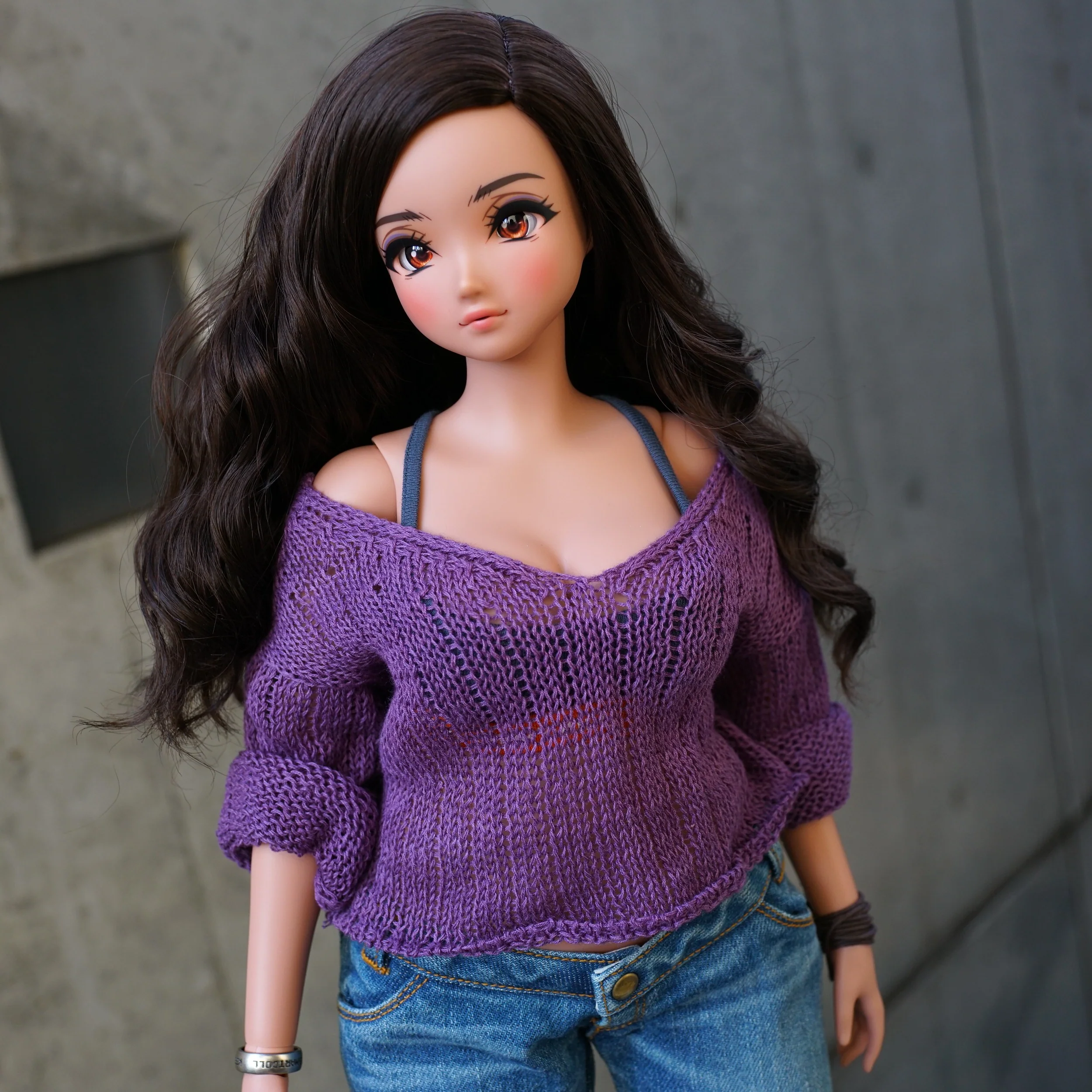Frayed Knit Sweater (Purple) [Pear Body] - Image 3