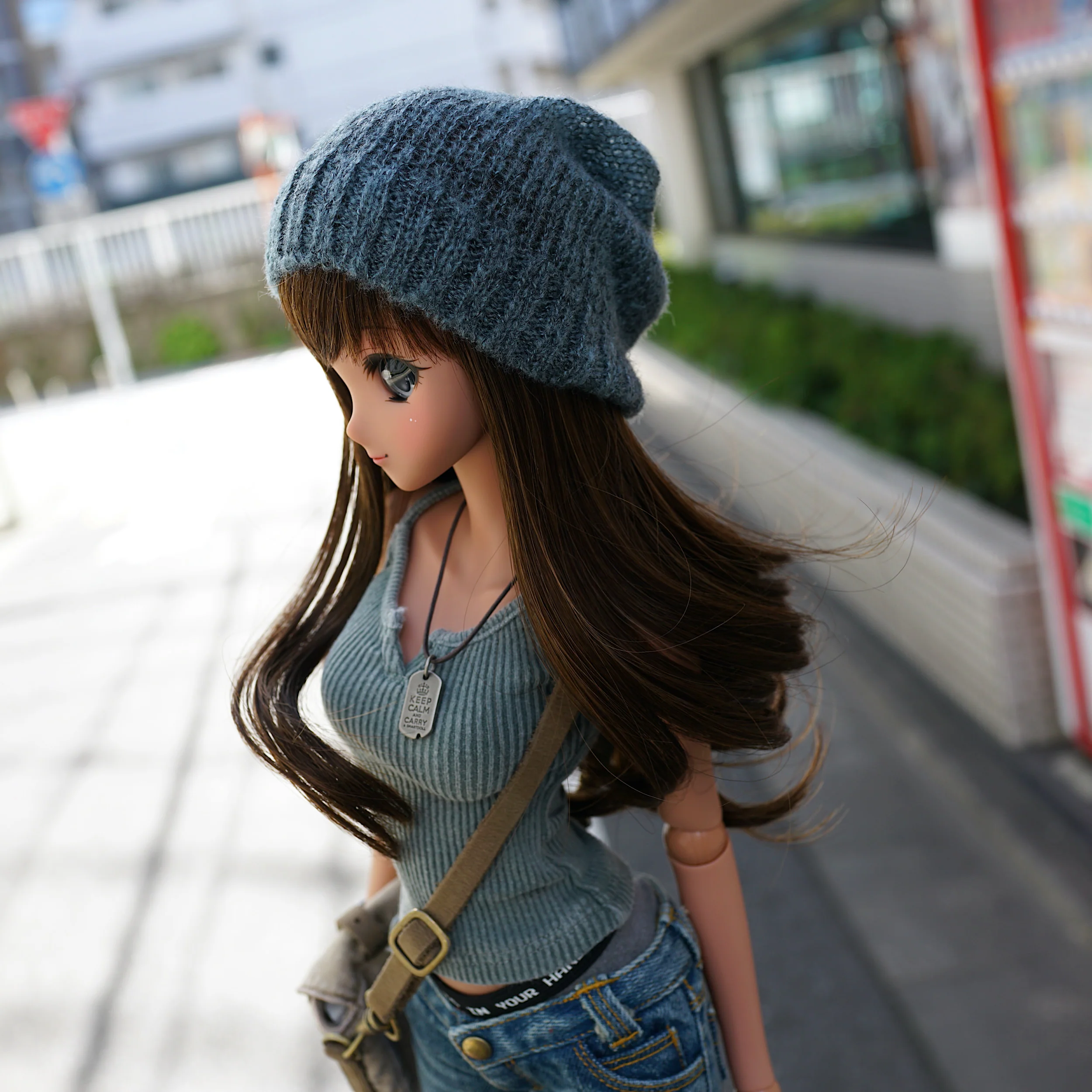 Knit Slouch Beanie (Cyan) - Image 2