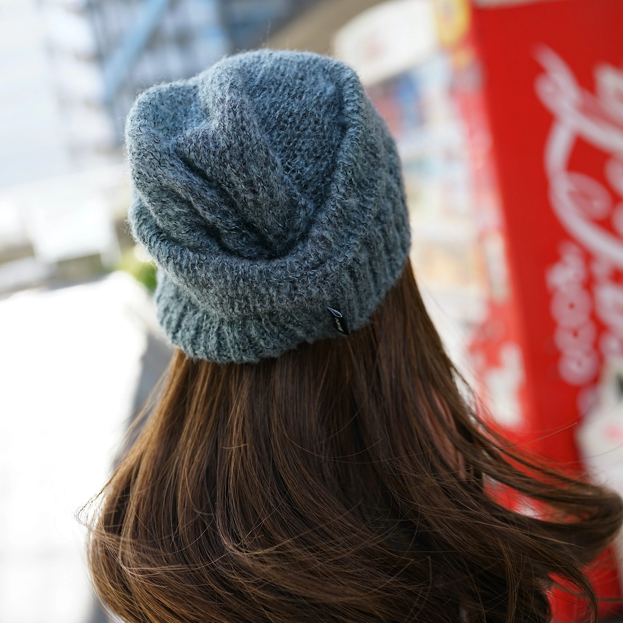 Knit Slouch Beanie (Cyan) - Image 4