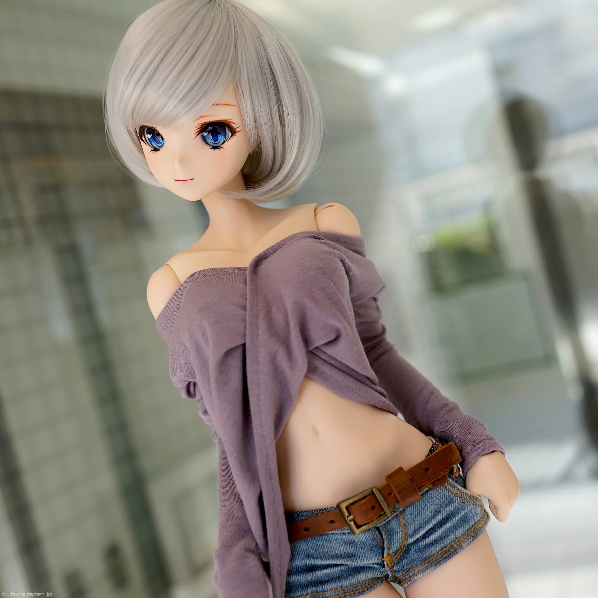 V-Neck Cross Fold Blouse (Pastel Purple) - Image 2